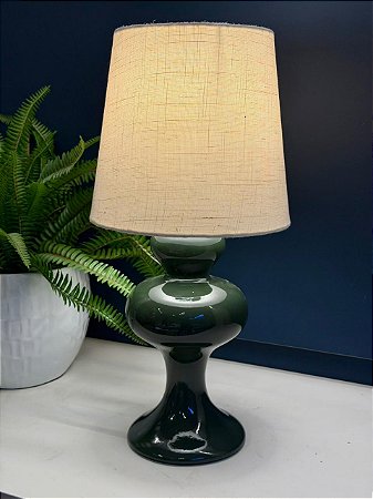 Abajur - Cerâmica - Verde Escuro com Cúpula