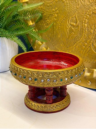 Bandeja com Base Decorativa - Indiana Madeira Entalhada 24,5cm