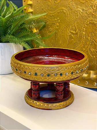 Bandeja com Base Decorativa - Indiana Madeira Entalhada 20cm