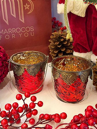 Kit 2 Porta Velas - Vidro - Turco - Vermelho