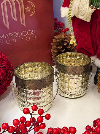 Kit 2 Porta Velas - Vidro - Turco - Prata