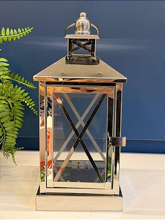 Lanterna - Metal - Prata - 33CM