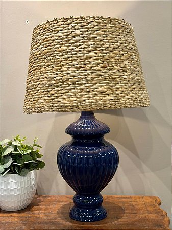 Abajur - Cerâmica - Azul com Cúpula de Palha