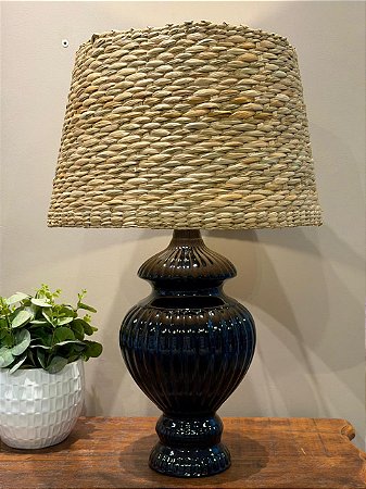 Abajur - Cerâmica - Preto com Cúpula de Palha