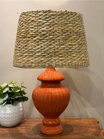 Abajur - Cerâmica - Terracota com Cúpula de Palha