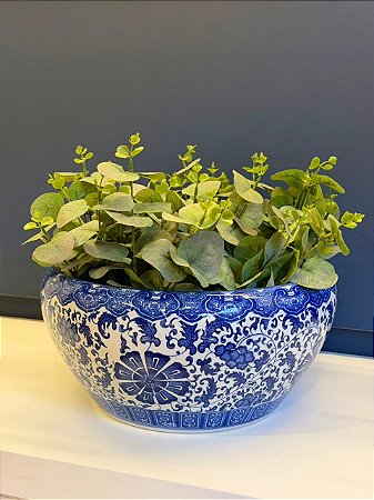 Cachepot em Cerâmica - Azul e Branco - 33CM