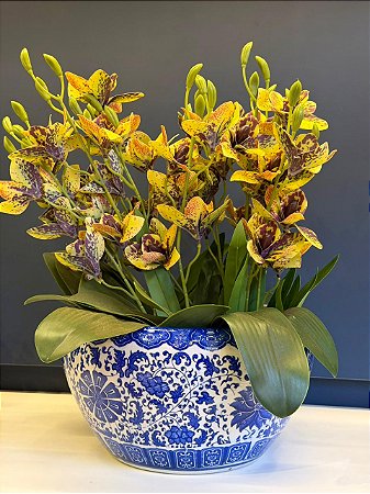 Cachepot em Cerâmica - Azul e Branco - 27CM