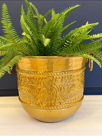 Cachepot em Alumínio - Martelado - Dourado - 26CM