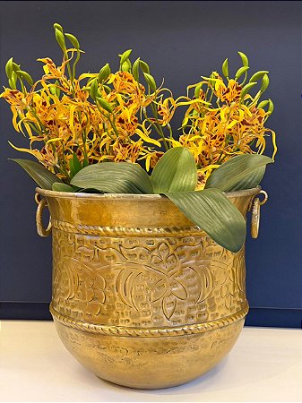 Cachepot em Alumínio - Martelado - Dourado - 34CM