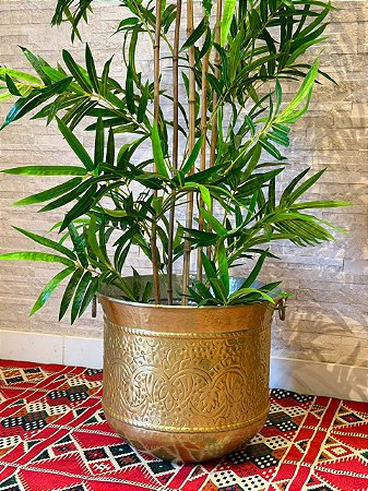 Cachepot em Alumínio - Martelado - Dourado - 45CM