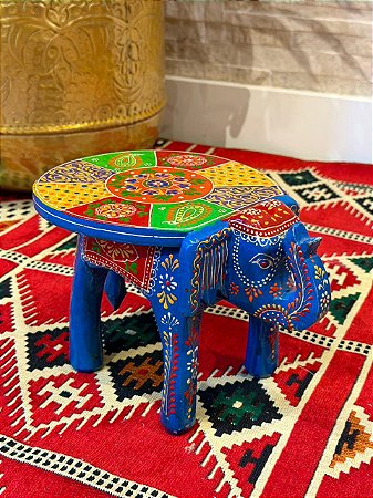 Banqueta - Elefante - Madeira - Pintado à mão - Roxo e Colorido - 16cm