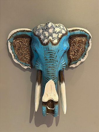 Cabeça De Elefante - Madeira - Turquesa