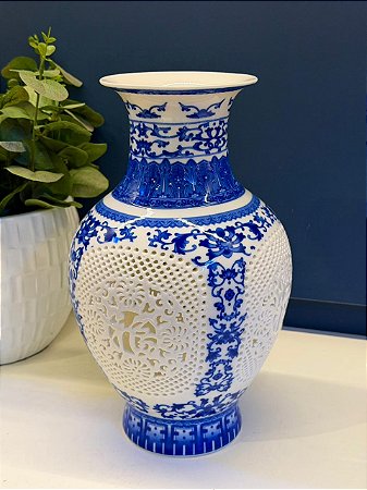 Vaso - Cerâmica - Azul e Branco - 2CM