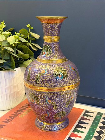 Vaso em Latão - Roxo e Dourado - 29CM