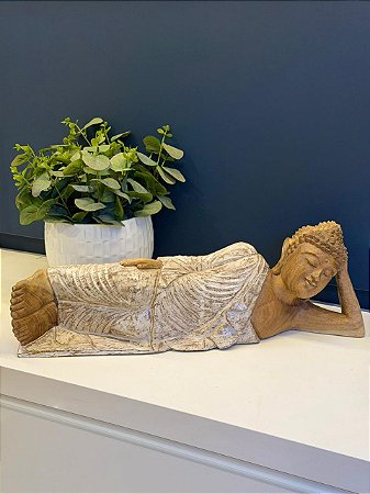 Buda - Madeira - Deitado - Branco e Marrom