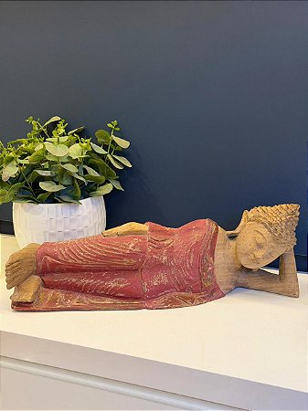 Buda - Madeira - Deitado - Vermelho e Marrom