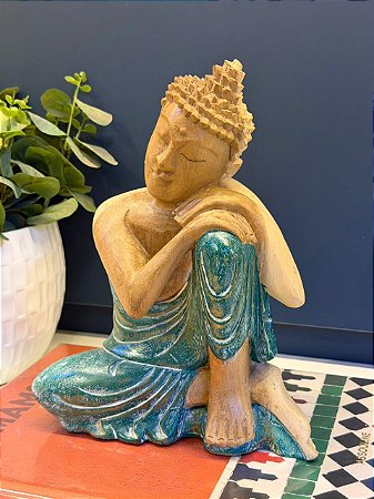 Buda - Madeira - Verde e Marrom - 26CM