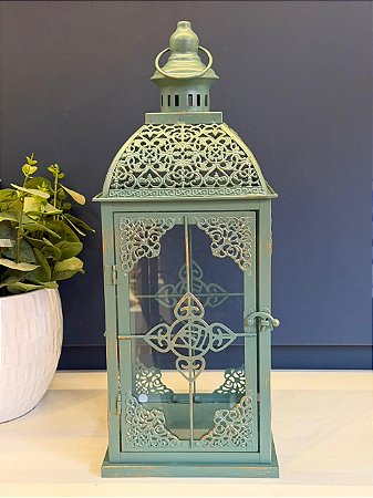 Lanterna - Metal e Vidro - Verde - 43CM