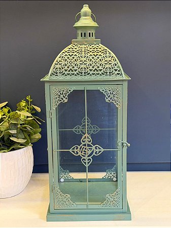 Lanterna - Metal e Vidro - Verde - 55CM