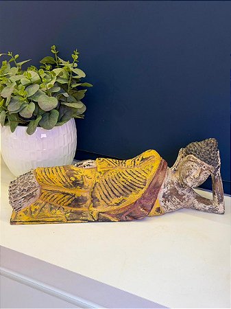 Buda - Madeira - Deitado - Vermelho, Amarelo e Marrom