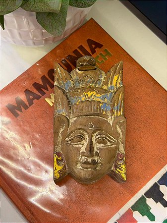 Caixa Segredo - Madeira Entalhada - Azul, Amarelo e Marrom