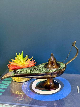 Lâmpada Mágica - Metal - Bronze e Verde - 28,5CM