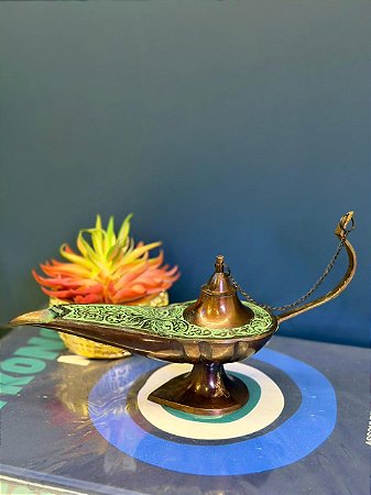 Lâmpada Mágica - Metal - Bronze e Verde - 24,5CM