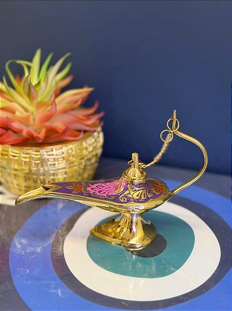 Lâmpada Mágica - Metal - Dourado e Roxa - 13CM