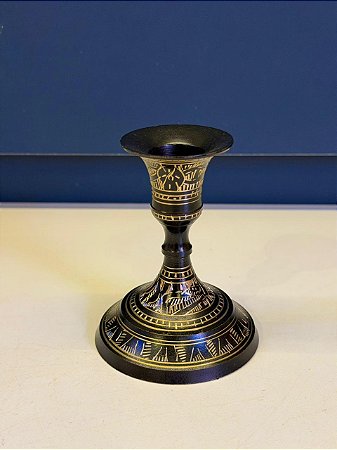 Castiçal - Porta Vela - Metal - Preto e Dourado - 10CM