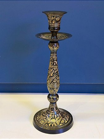 Castiçal - Porta Vela - Metal - Preto e Dourado - 25CM