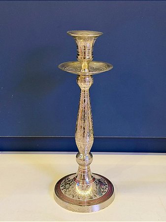 Castiçal - Porta Vela - Metal - Prata - 25CM