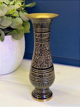 Vaso - Metal - Preto e Dourado - 24CM