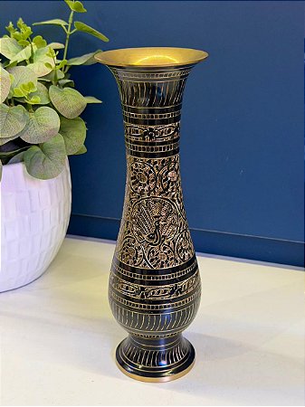 Vaso - Metal - Preto e Dourado - 28CM