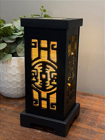 Luminária - Madeira e Palha - Preto - 28CM