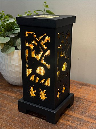 Luminária - Madeira e Palha - Preto - 28CM