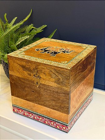 Caixa Decorativa - Porta Joias - Madeira - Pintado á Mão - 26X26CM