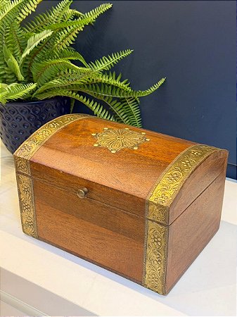 Baú Decorativo - Porta Joias - Madeira - Pintado á Mão - 26X18CM