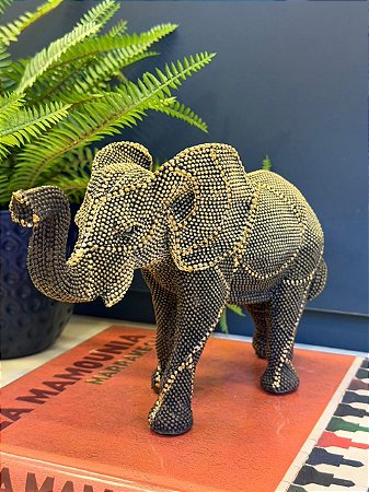 Elefante Decorativo - Resina - Marrom e Dourado - 17CM