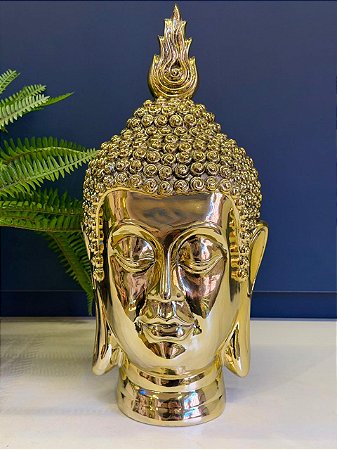 Cabeça Buda - Decorativo - Resina - Dourado - 37CM