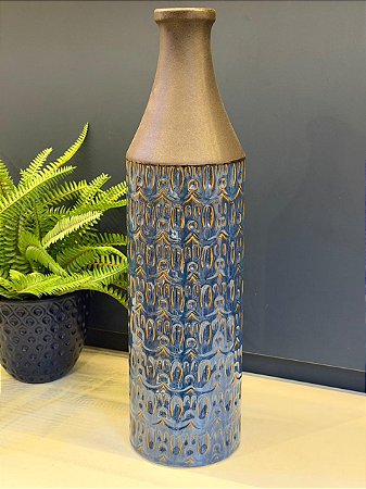Vaso - Cerâmica - Grafite e Azul - 51CM