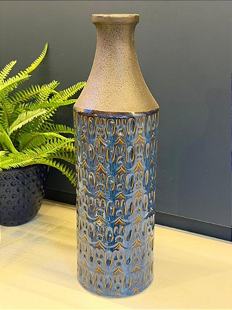 Vaso - Cerâmica - Grafite e Azul - 44CM