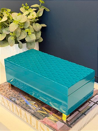Caixa Decorativa - Madeira - Porta Joias - Turquesa - 28X14CM
