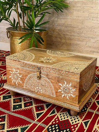 Baú - Indiano - Madeira - Pintado à mão