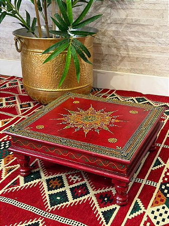 Mesa Madeira - Pintado à Mão - Vermelha e Colorido - 38CM