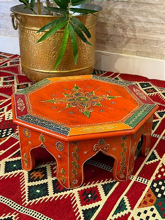 Mesa Madeira - Pintado à Mão - Laranja e Colorido - 41CM