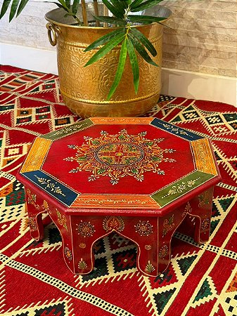 Mesa Madeira - Pintado à Mão - Vermelho e Colorido - 41CM