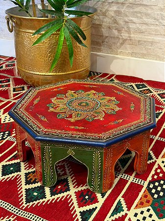 Mesa Madeira - Pintado à Mão - Vermelho e Colorido - 41CM