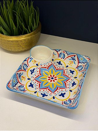 Petisqueira - Cerâmica - Azul e Colorido