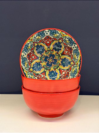 Bowl - Cerâmica - Vermelho e Colorido - Tamanho Médio