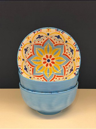 Bowl - Cerâmica - Azul e Colorido - Tamanho Médio